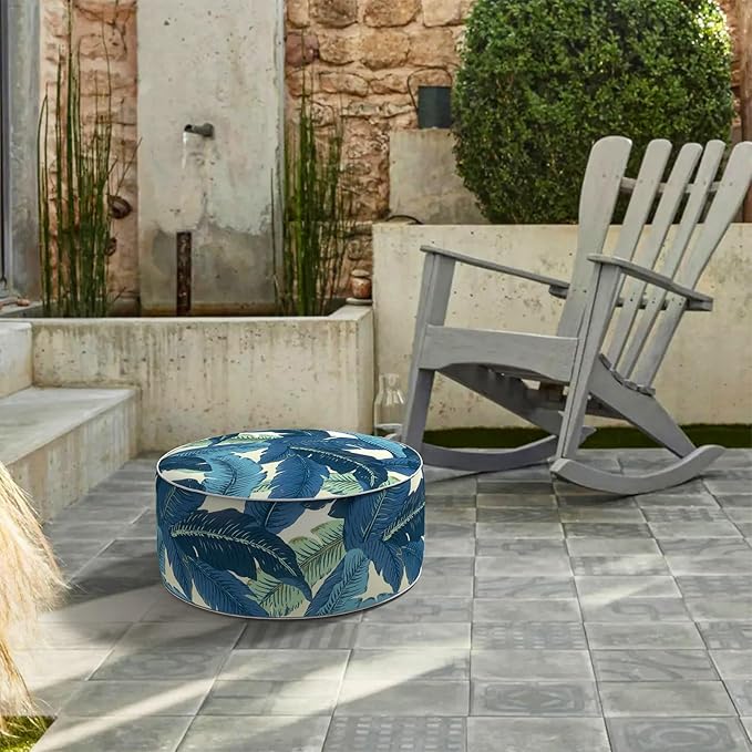 LVTXIII Inflatable Stool Ottoman Footrest with Handle, All Weather Foot Rest, Indoor or Outdoor Use for Home Patio Garden and Camping, D21 x H9, Swaying Palms Blue-Ruum Studio Home