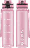 OLDLEY 32 oz Water Bottle, Motivational Water Bottle with Time Marker, Sports Water Bottle With Strap, Leakproof & BPA Free Large Water Bottles for School, Gym, Travel, Outdoor, Tritan,Pink-Ruum Studio Home