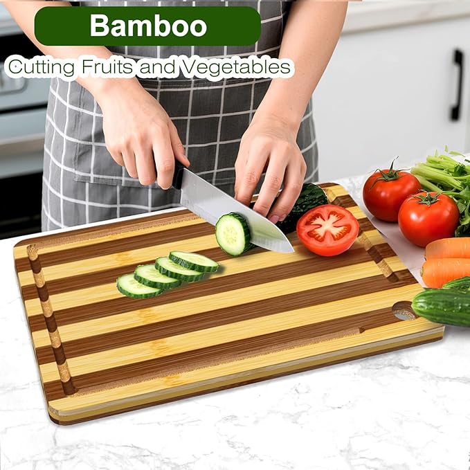 Titanium Cutting Board for Kitchen, Cutting Board Double Sided Food Grade, Pure Titanium and Natural Bamboo, with Deep Juice Grooves, Large Size 15.6”×11”-Ruum Studio Home