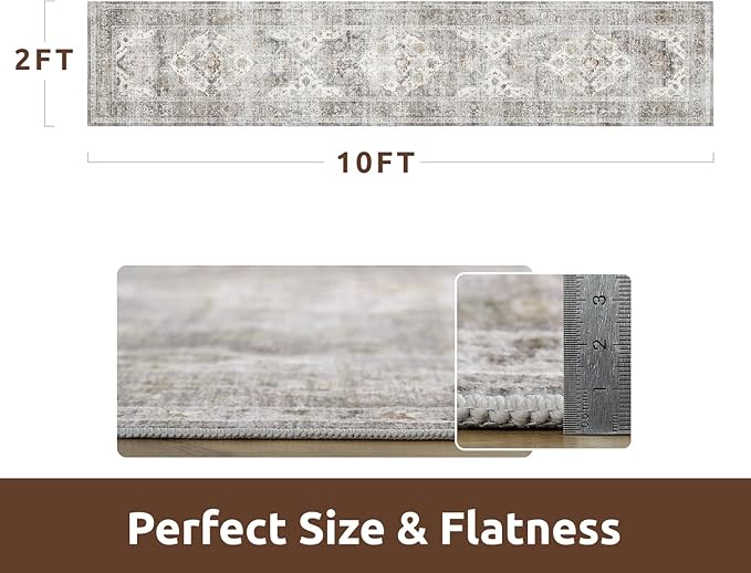 AMOAMI-2X10 Runner Rug-Washable Runners for Hallways-Soft Non Slip Bedside Rugs for Bedroom-Vintage Long Rug for Hallways Entryway Laundry Room Stair Kitchen Bathroom Grey-Ruum Studio Home