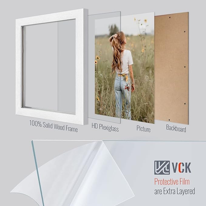VCK 8x10 Picture Frames Set of 3, White Solid Wood Picture Frame, Textured Exclusive Wall Gallery Frame-Ruum Studio Home