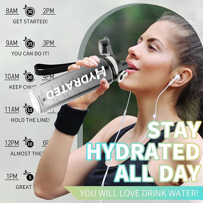 Water Bottle, 32 oz Motivational Water Bottles with Time Marker-Tritan & BPA Free, Sports Water Bottle with Time to Drink & Strap, Wide Mouth, Leakproof -Gift for Christmas Gym Fitness & Outdoor-Ruum Studio Home