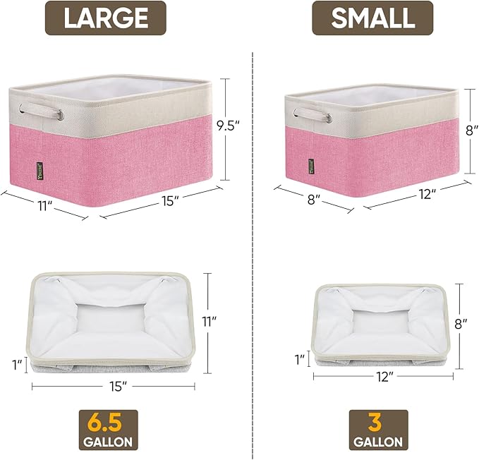 BALEINE 2 Pack Fabric Storage Bins for Shelves, Linen Storage Baskets for Organizing, Decorative Closet Bins for Clothes, Home (Pink, 12"x8"x8")-Ruum Studio Home