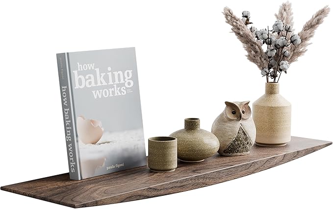 24’’ Black Walnut Floating Shelves - 6 Inch Deep Solid Wood Floating Shelf for Wall, Rustic Zen TV Shelf Wall Mounted, Live Edge Shelf with Invisible Brackets for Living Room, Bedroom, Kitchen.-Ruum Studio Home