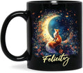 Personalized Name Ceramic Mug, Enchanted Forest Themed Decorative Cup, Custom Cute Fox With Crescent Moon Mug, Customized Floral Fox Coffee Cup 11oz 15oz, Animal Black Mug For Kids-Ruum Studio Home