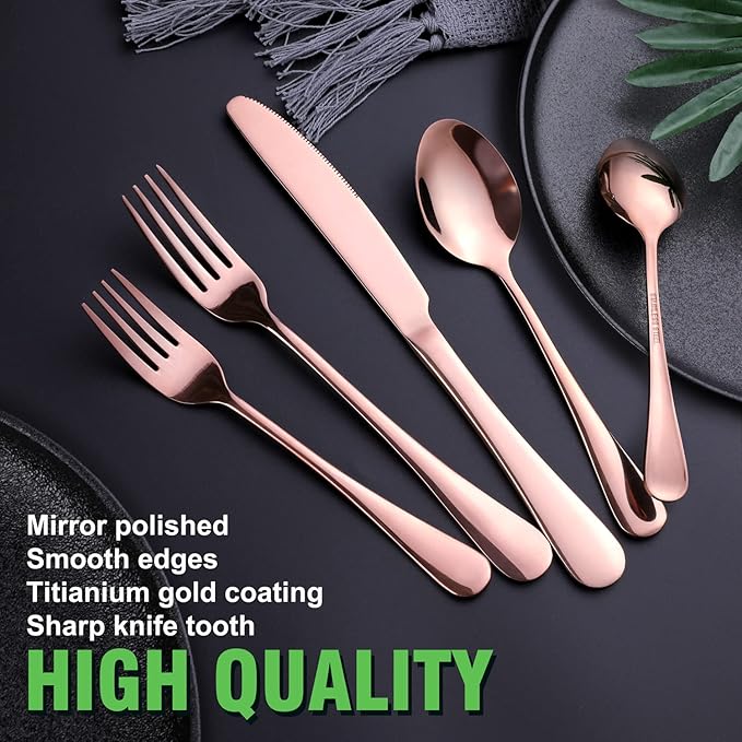 Copper/Rose Gold Silverware Set, OGORI 40-Piece Stainless Steel Flatware Set, Kitchen Utensil Set Service for 8, Mirror Polished Tableware Cutlery Set for Home and Restaurant, Dishwasher Safe-Ruum Studio Home
