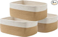 KALLAX Small Woven Basket, 13.5 x 9.5 x 5 Inches, Storage Basket for Organizing, Cute Small Rope Shelf Closet Cube Storage Bins Baskets for Shelves, Dog Toy Gift Baskets Empty, 3 Pack White & Brown-Ruum Studio Home