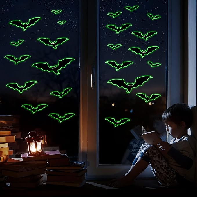 3 Sheets Glow in The Dark Halloween bat Decals Luminous Halloween bat Stickers Removable Bat Wall Decor Glowing Window Clings for Scary Halloween Theme Party Decorations-Ruum Studio Home