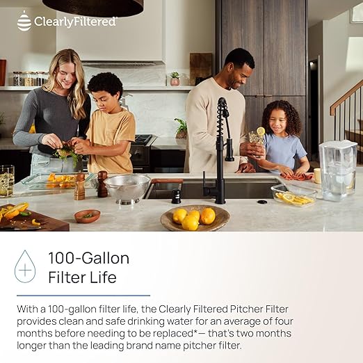 Clearly Filtered No.1 Filtered Water Pitcher/Updated Model/Targets 365+ Contaminants e.g. Fluoride Chlorine PFAS Microplastics Lead Arsenic BPA/BPS Free (Pitcher Includes 1 Filter)-Ruum Studio Home