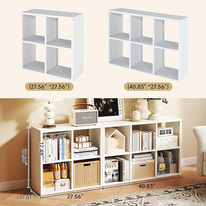6 Cube Storage Organizer, Black Bookshelf with Storage, 2 Tier Storage Cubes,Freestanding Storage Organizer with Shelves for Living Room, Study-Ruum Studio Home