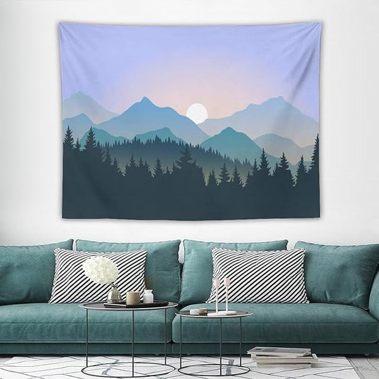 HZOHNAGO Mountain Tapestry Forest Mountain Sunrise Pattern Printed Wall Tapestry Wall Hanging for Bedroom Living Room Dorm 80" W x 60" H-Ruum Studio Home