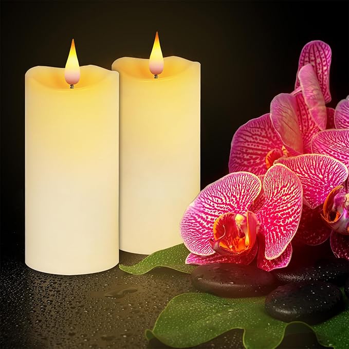 Aignis Indoor Flameless LED Candles Battery Operated with Remote Timer and Unique Double-Color Flame for Home/Wedding/Holiday Decor, Set of 2(D 2.95" x H 6")-Ruum Studio Home