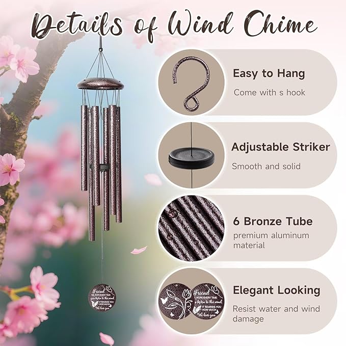 25''Wind Chimes,Best Friend Birthday Gifts for Women, Woman, Thanksgiving,Christmas Day Gifts Ideas for Friendship Rreminder.-Ruum Studio Home