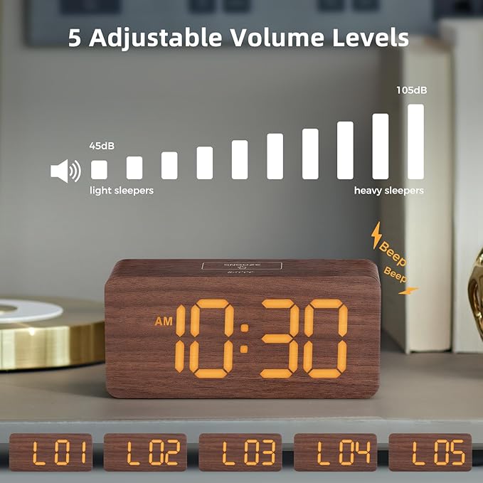 uscce Wooden Digital Alarm Clocks for Bedrooms: Dimmable Dual Alarm Clock with Large Numbers for Bedside Desk - Loud Alarm for Heavy Sleepers with Volume Control - Wood Decor & Gifts-Ruum Studio Home