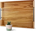 22 Inches Acacia Wood Serving Tray with Metal Handles, Large Wooden Rectangle Ottoman Tray, Decorative and Durable Design for Living Room Coffee Table Couch Kitchen-Ruum Studio Home