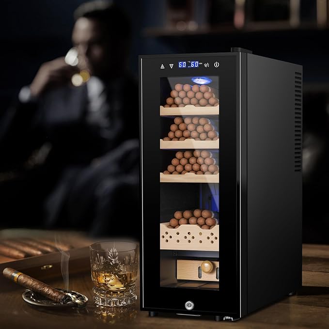 Cigar Electric Humidor, 35L 250 Counts Large Capacity Thermostatic Electric Cigar Cooler Cabinet with Digital LED Screen, Safety Lock,Smart Humidity & Temp Control, Gifts for Men-Ruum Studio Home