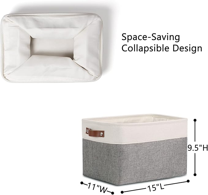 DULLEMELO Storage Baskets for Organizing, Rectangular Fabric Storage Bins Collapsible, Perfect for Shelves, Closets, Empty Gift Baskets (3-Pack Medium-15 inch X 11 inch X 9.5 inch , White&Grey)-Ruum Studio Home