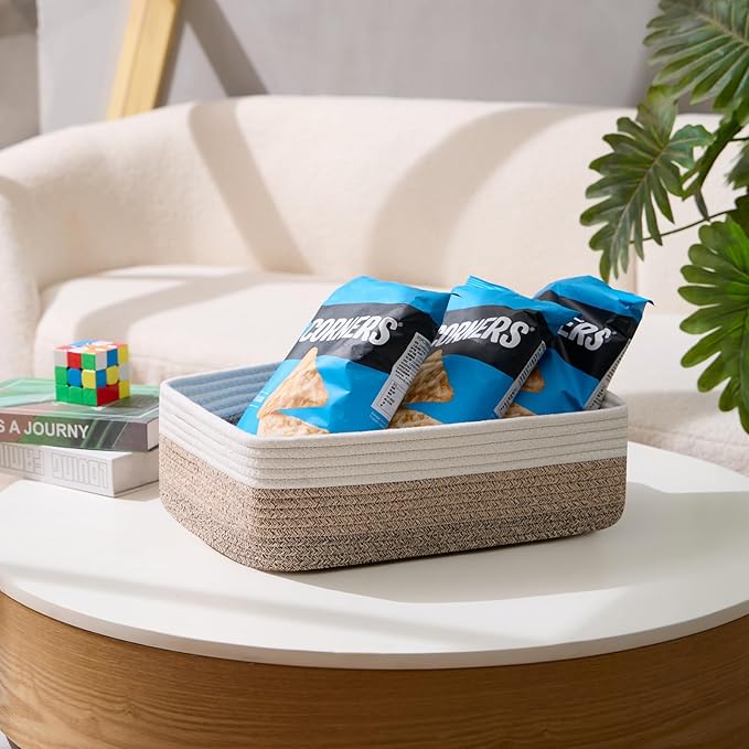 Large Shallow Organizing Baskets 15x11x5.1 Inches - Rope Woven Storage Bins for Bathroom, Shelves, Cube Closet, Gradient Brown 2 Packs-Ruum Studio Home