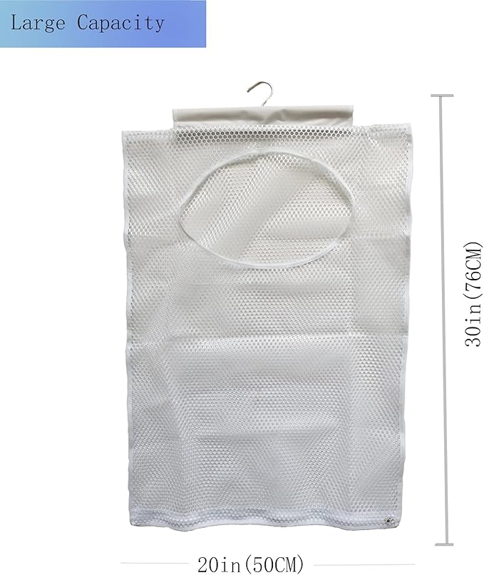 Hanging Mesh Laundry Hamper (30in*20in*2in) Large Dirty Clothes Bag, Can Be Used Behind The Door & Closet & Caravan& Bathroom (White)-Ruum Studio Home