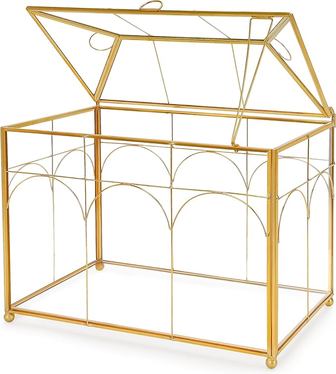 Handmade Glass Planter Terrarium with Lid, Indoor Tabletop Centerpiece Display Box Modern Decor DIY Gift Plant Terrarium Container for Succulent Cacti Air Plants Flower (Gold)-Ruum Studio Home