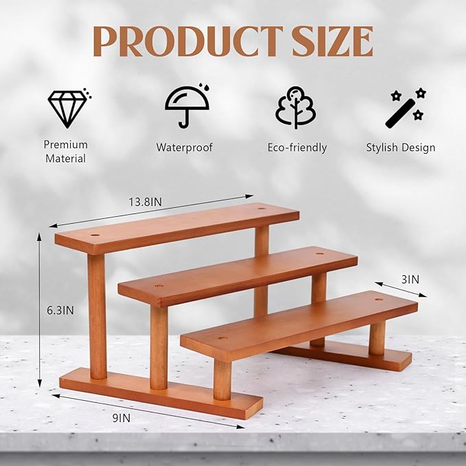 3 Tier Wooden Display Riser Stand Perfume Organizer, Dessert Table Display Set, Solid Wood Food Display Stands for Party, Bamboo Rustic Solid Wood Shelf for Cupcakes, Perfume, Cologne, Spiece-Ruum Studio Home