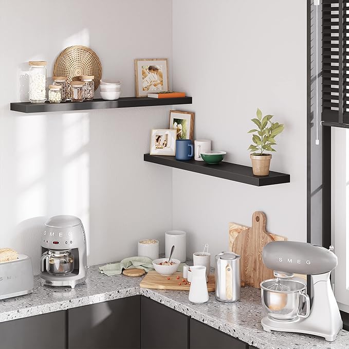 BAMEOS Floating Shelves,40 in W x 8in D Wall Mounted Wooden Shelves with Invisible Brackets Set of 2, Hanging Wall Shelves Decoration for Bedroom, Bathroom, Living Room and Kitchen-Ruum Studio Home