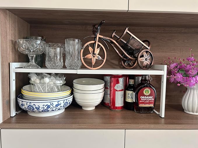 Expandable Cabinet Shelf Organizer 16-26" L Stackable Kitchen Counter Shelf Rack Stand Sink Riser Countertop Storage White (Normal 7.9”D)-Ruum Studio Home