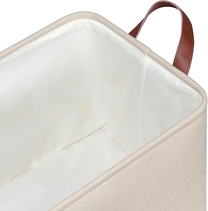KEEGH Storage Baskets for Organizing, Fabric Storage Bins for Shelves with Leather Handle, Shelf Baskets for Closet Organization Closet Organizer Bins for Clothes, 15" L x 11" W x 10" H, Beige, 4 Pack-Ruum Studio Home