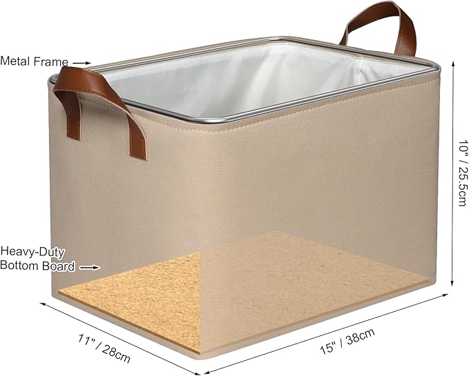 KEEGH Storage Baskets for Organizing, Fabric Storage Bins for Shelves with Leather Handle, Shelf Baskets for Closet Organization, 15" L x 11" W x 10" H, Brown, 4 Pack-Ruum Studio Home