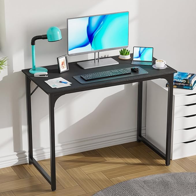 PayLessHere | 39 Inch Computer Desk | Black | Office Desk with Metal Frame, Adjustable Feet | Water-Resistant, Scratchproof Surface | Sturdy Writing Table for Home Office or Study | Pack of 1-Ruum Studio Home
