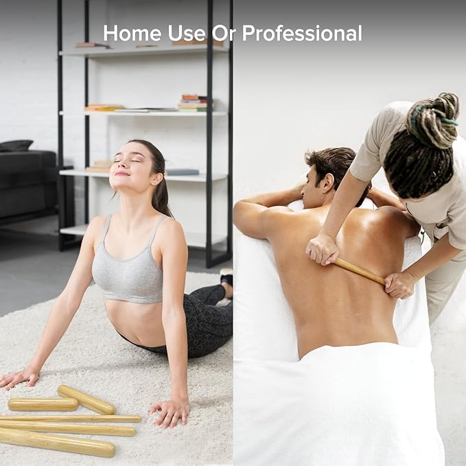 4PCS Solid Bamboo Massage Sticks & Guasha Set with Roller/Stick - 100% Bamboo Therapy Tools for Neck/Arm/Back/Legs/Full Body, Deep Tissue Massage, Muscle Relaxation, Body Shaping, Fatigue Relief-Ruum Studio Home