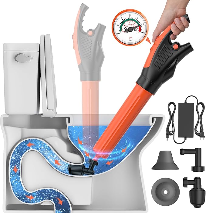 Toilet Plunger, Drain Clog Remover, High-Pressure Air Drain Blaster with Real-Time Barometer Powerful Drain Snake Sink Plunger Plumbing Tools Plungers for Bathroom, Sink, Floor, Kitchen Clogged-Ruum Studio Home