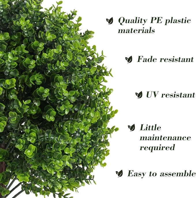 Artificial Boxwood Topiary Outdoor Plants with Spike, 2 Pack Faux Bushes UV Resistant Fake Shrubs for Front Porch Décor-Ruum Studio Home
