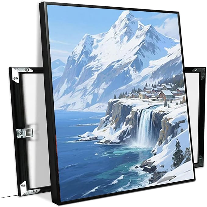 Winter lakeside town and snowy scenery merge together to form a landscape poster wall art suitable for living room bedroom and office-Ruum Studio Home