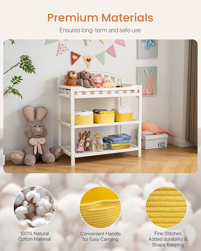 KALLAX Small Woven Basket, 12 x 8 x 4.5 Inches, Storage Basket for Organizing, Cute Small Rope Shelf Closet Cube Storage Bins Baskets for Shelves, Dog Toy Gift Baskets Empty, 3 Pack Yellow-Ruum Studio Home