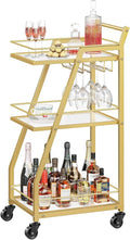 Bar Cart, 3-Tier Bar Cart for The Home, Home Bar Serving Cart with Glass Holders, Beverage Cart for Kitchen, Dining, Party Room, Gold BC03GD-Ruum Studio Home