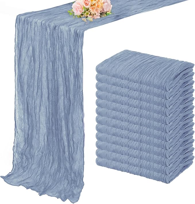 12 Pack Dusty Blue 10FT Cheesecloth Table Runner Rustic Gauze Fabric Cheese Cloth Table Runner for Wedding Bridal Baby Shower Table Decor 20 x 120 Inch Long Boho Sheer Birthday Party Table Decorations-Ruum Studio Home