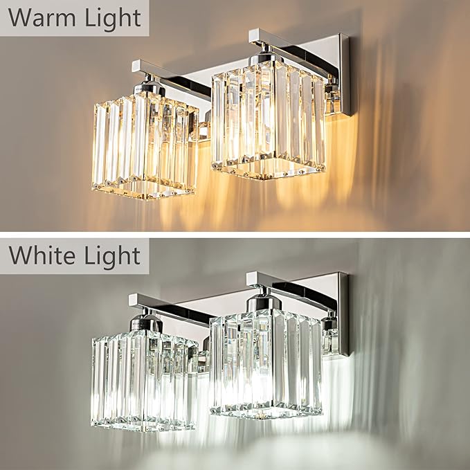 Modern Bathroom Vanity Light 2-Lights Chrome Crystal Bathroom Wall Light Vanity Light Fixtures，12.59-inch Modern Minimalist Design-Ruum Studio Home