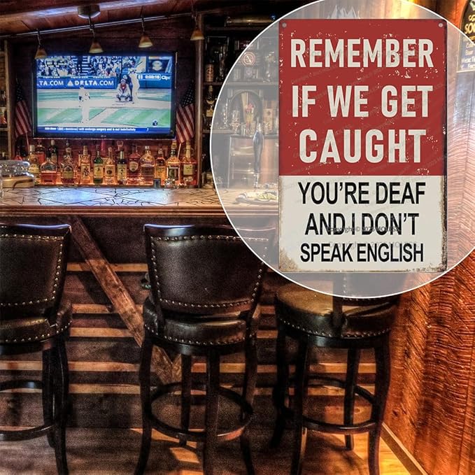 "Remember If We Get Caught" Funny Bar Sign or Man Cave Decor | 12x8″ Durable Vintage Metal Beer Signs Wall Decorations for Home Bar/Basement/Garage/Mancave, 2354-Ruum Studio Home