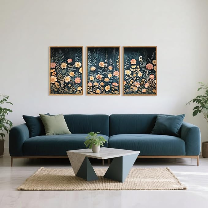 HPNIUB Modern Dark Wildflower Framed Canvas Wall Art Set,Minimalist Nature Jungle Botanical Landscape Wall Decor, (16x24 Inch) Farmhouse Painting for Living Room, Bedroom, Office-Ruum Studio Home