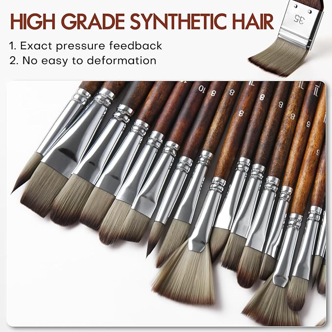 25pcs Paint Brush Set, Fuumuui Acrylic Paint Brushes, Professional Artist Series with Wide Flat, Filbert, Fan, Dagger, Cat Tongue, Round, Angle, Rigger for Oil, Acrylic Canvas Paintings, Face Painting-Ruum Studio Home