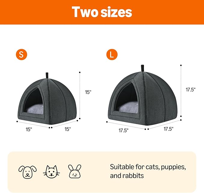 Amazon Basics Cat Cave Bed, 2-in-1 Foldable House for Indoor Cats, with Washable Cushion and Non-Slip Base, 15 x 15 Inches, Small-Ruum Studio Home