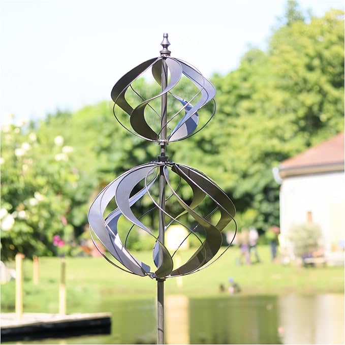 LimeHill Wind Spinner for Yard and Garden - Large Metal Windspinners for Outdoor Decorations (Silver Spherality)-Ruum Studio Home