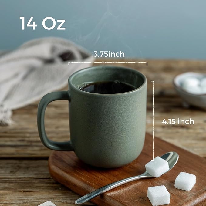 AmorArc 14oz Coffee Mugs Set of 6, Ceramic Coffee Mugs with Large Handle & Wavy Rim for Latte/Hot Cocoa/Tea, Stylish Coffee Mugs for Men Women. Oven,Dishwasher&Microwave Safe, Reactive Glaze-Ruum Studio Home