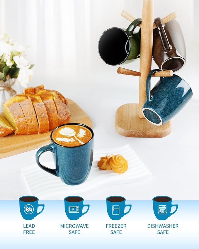Ceramic Mugs 12oz,Large Ceramic Coffee Cups for Men, Women, Dad, Mom, Modern Coffee Mugs With Handle For Tea,Latte,Cappuccino,Cocoa. (blue 4pack)-Ruum Studio Home