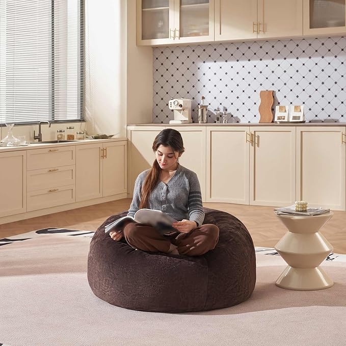 Bean Bag Chair 3Ft, Memory Foam Filled, Large Beanbag Chairs for Adults and Teens, Soft Sofa with Removable Flannel Cover, Round Couch for Living Room Bedroom College Dorm (Brown, 3FT-36×36"×24")-Ruum Studio Home