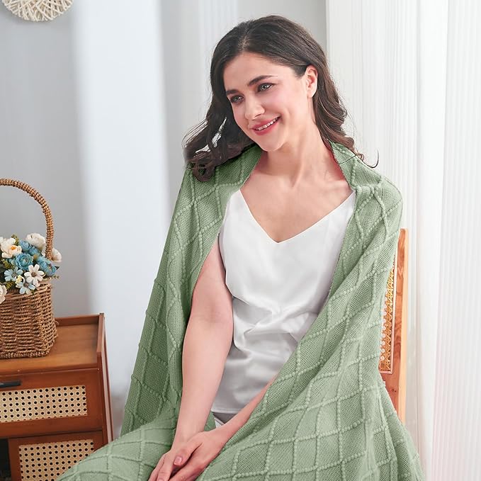 inhand Sage Green Throw Blanket for Couch, Soft Living Room Home Decor Knitted Blanket with Tassel, Outdoor Lightweight Breathable Summer Blanket, Farmhouse Warm Woven Decorative, 50"x60"-Ruum Studio Home