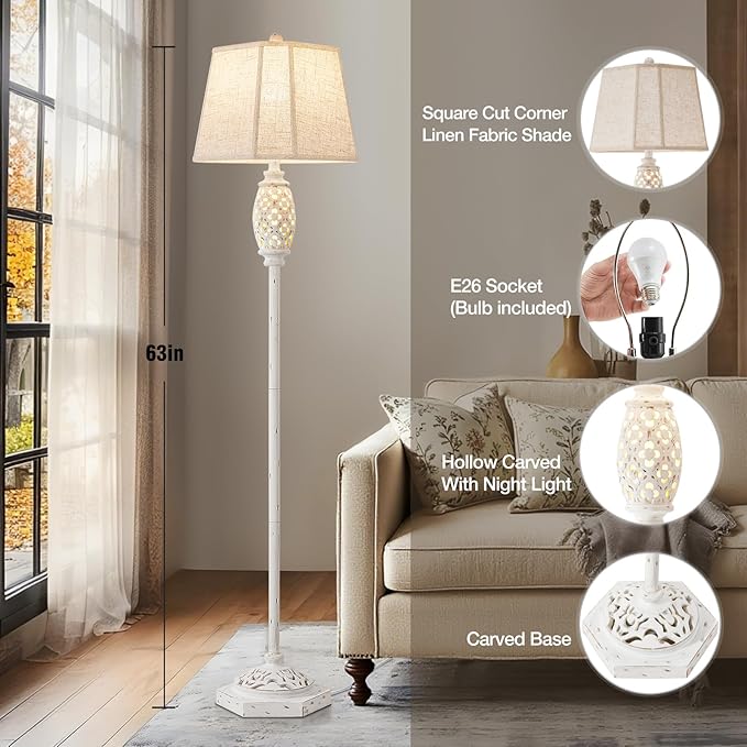 Luvkczc Rustic Floor Lamp with Floral Cutouts & Light, Vintage Farmhouse Style Standing Lamp Resin Floor Lamps for Living Room, Bedroom,Study (Bulb Included)-Ruum Studio Home