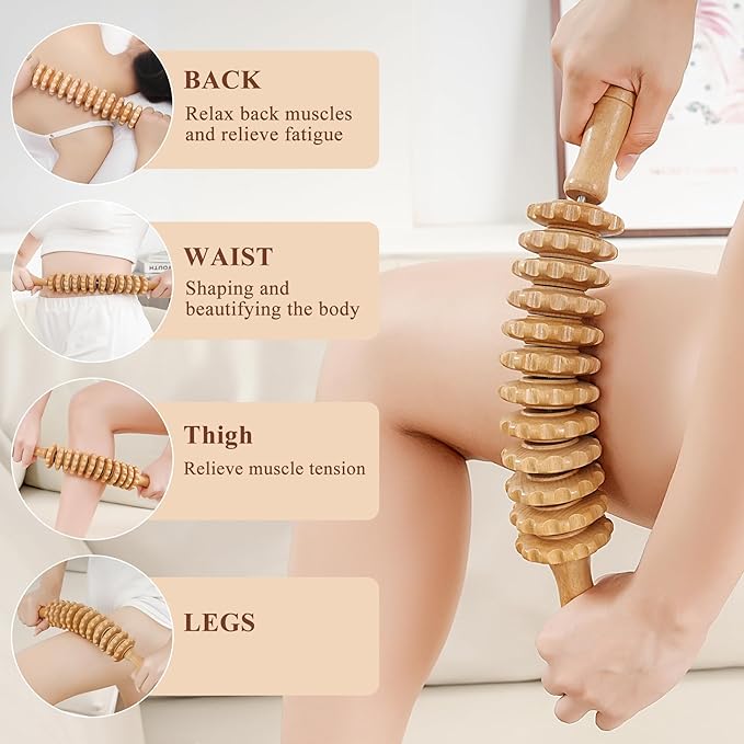 Wood Massage Roller Wood Therapy Massage Tools Body Roller Cellulite Roller Fascia Blaster Wooden Massager for Lymphatic Drainage, Maderoterapia, Pain Relief(Curved)-Ruum Studio Home