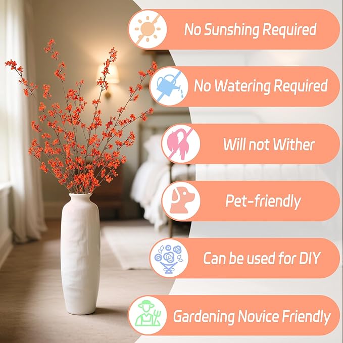 4Pcs Fake Flowers Blossom Branches Artificial Flowers for Indoor Decor, Faux Long Stem Realistic Indoor Plants for Vase Wedding Home Office Bedroom Party Table Centerpieces Decor-Ruum Studio Home